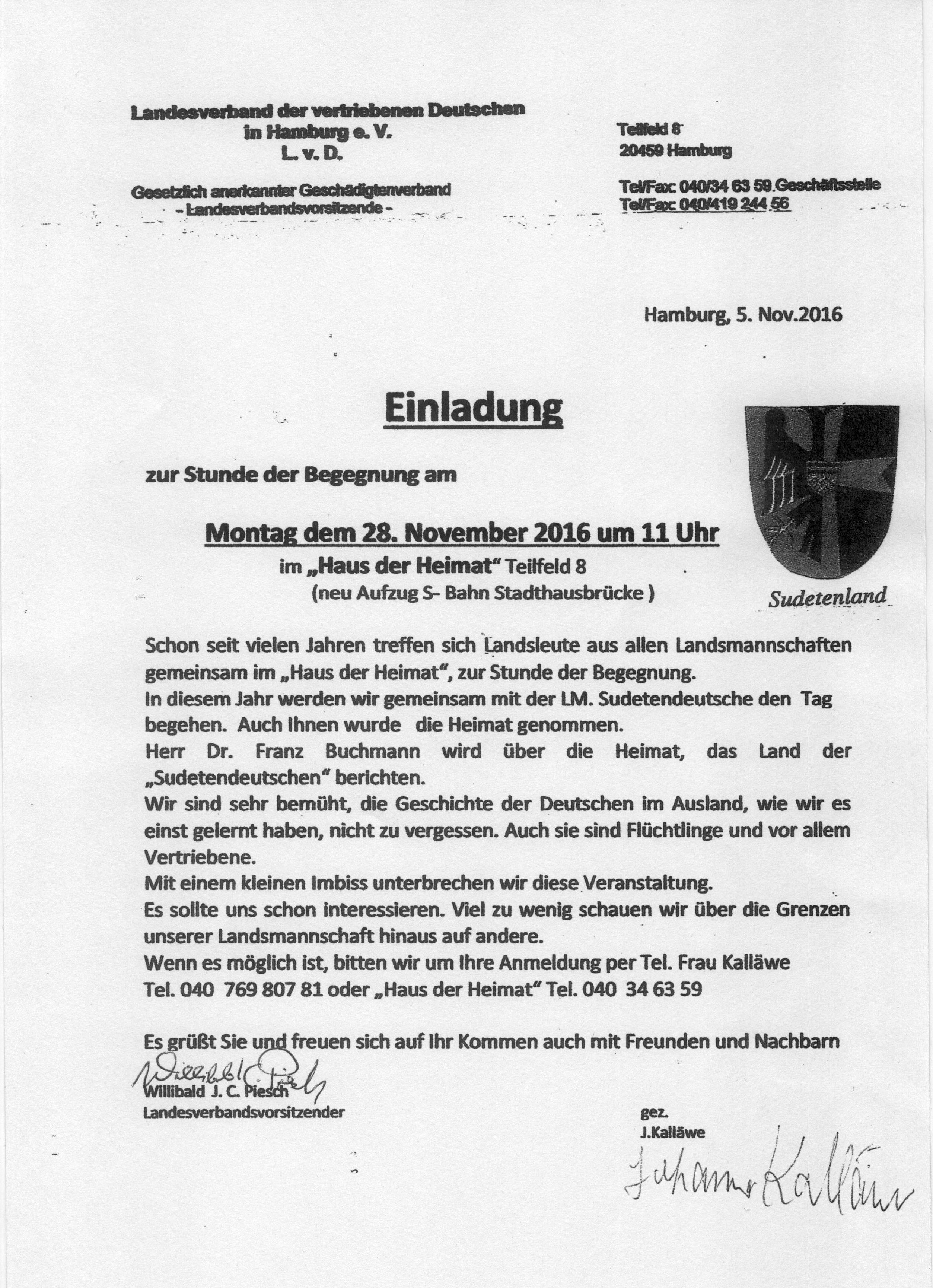 Einladung zur Stunde der Begegnung am 28.11.2016