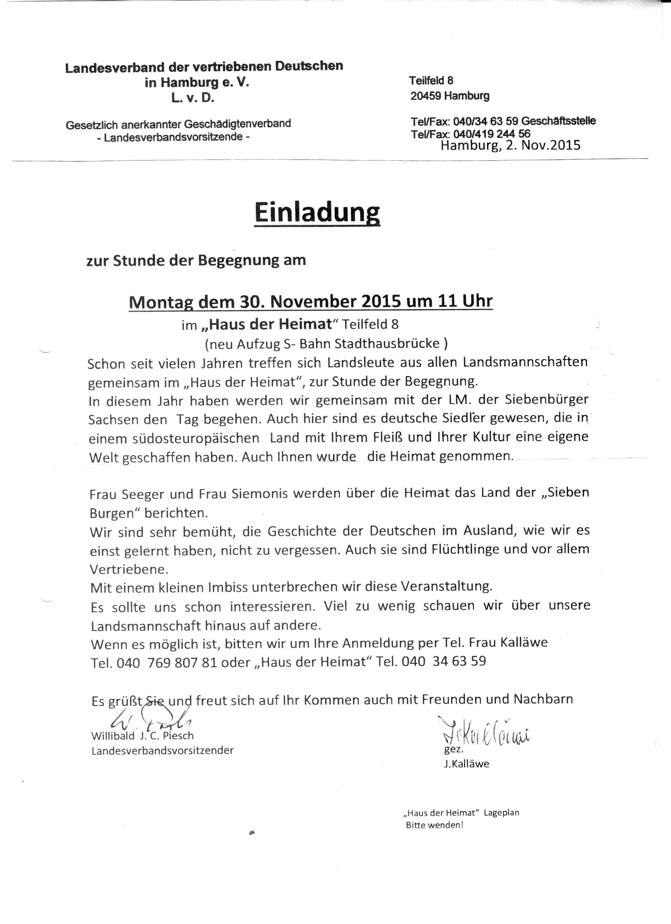 Einladung zur Stunde der Begegnung am 30.11.2015