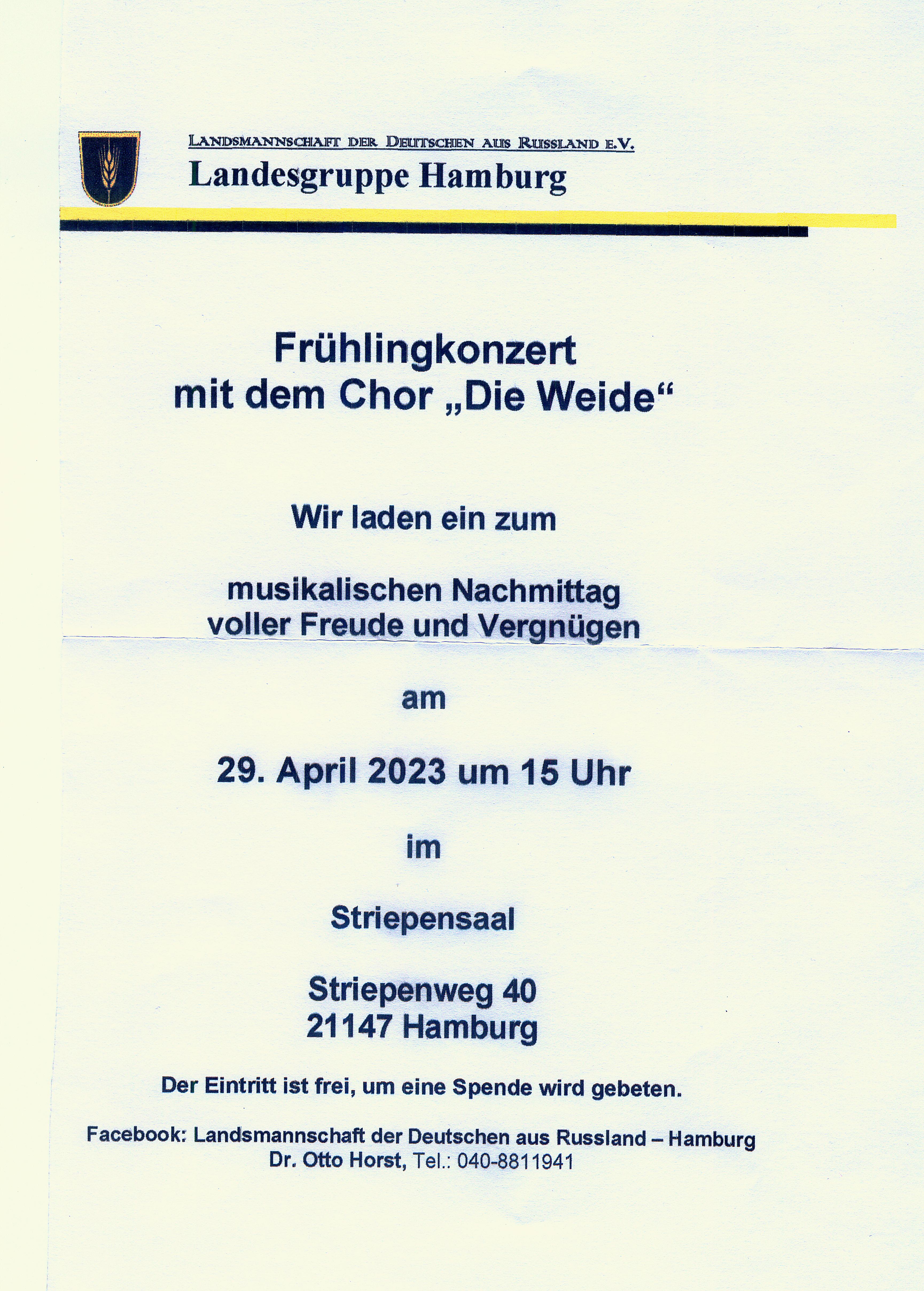 Einladung zum musikalischen Nachmittag am 29.4.2023
