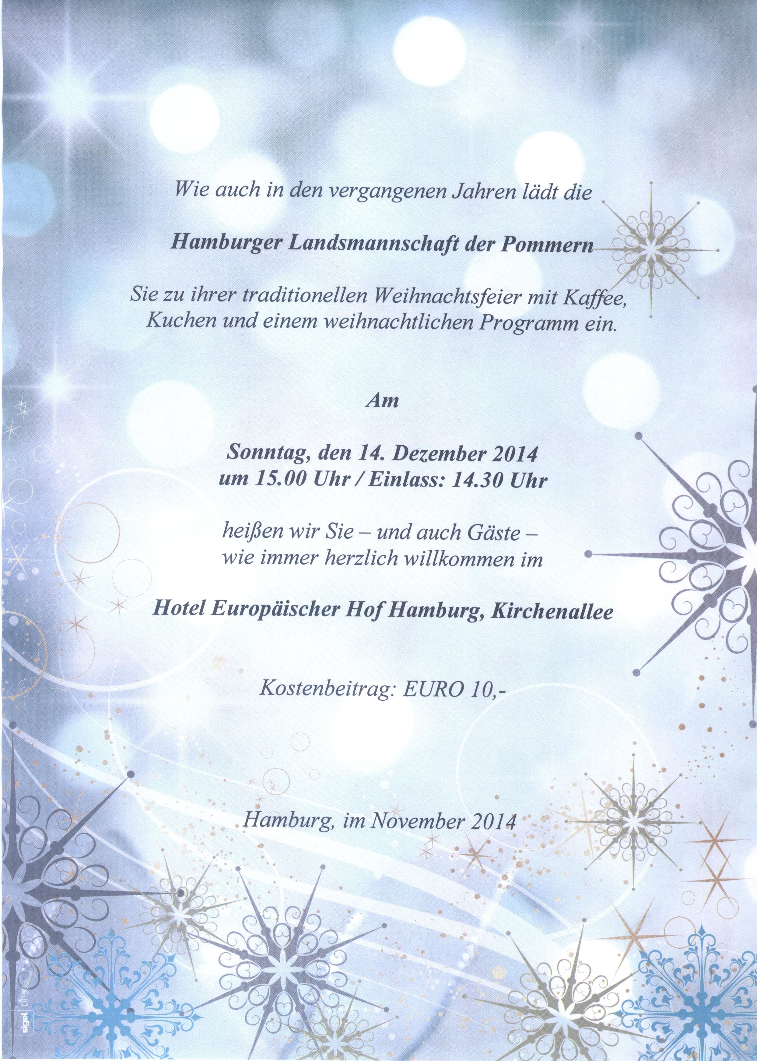 Einladung zur Weihnachtsfeier