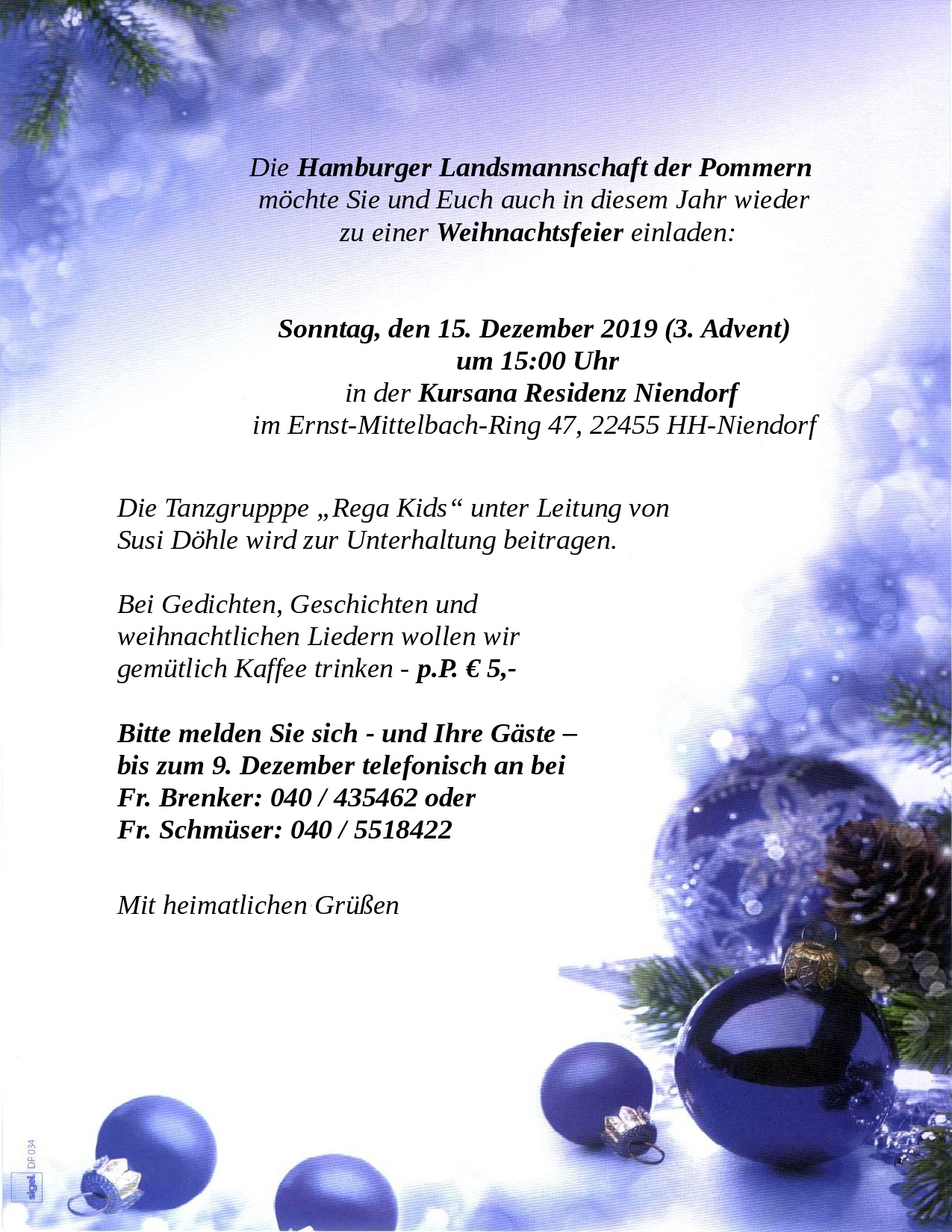 Einladung zur Weihnachtsfeier der PLM am 15.12.2019